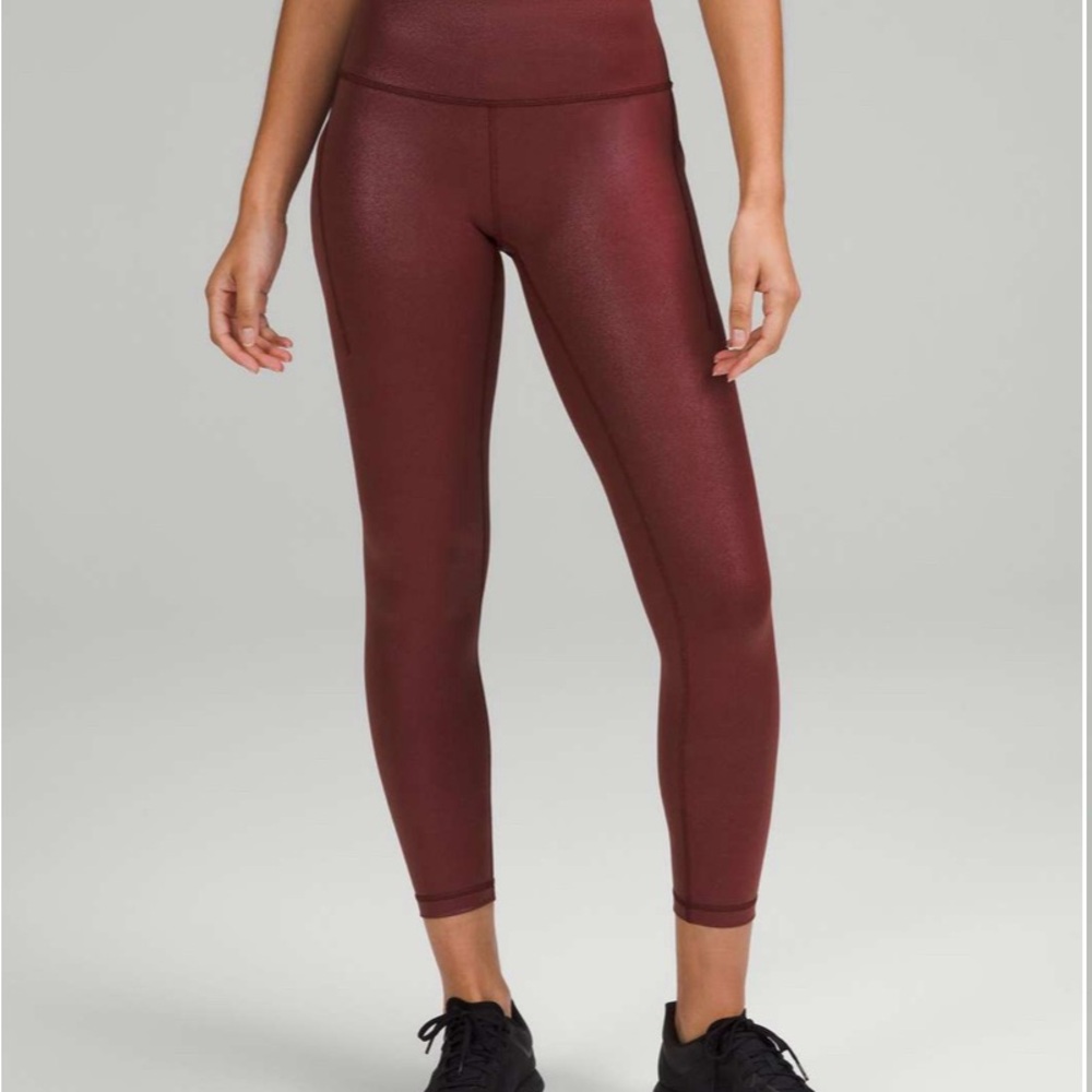 Lululemon Wunder Train Red Merlot Foil High-Waisted 25” Leggings